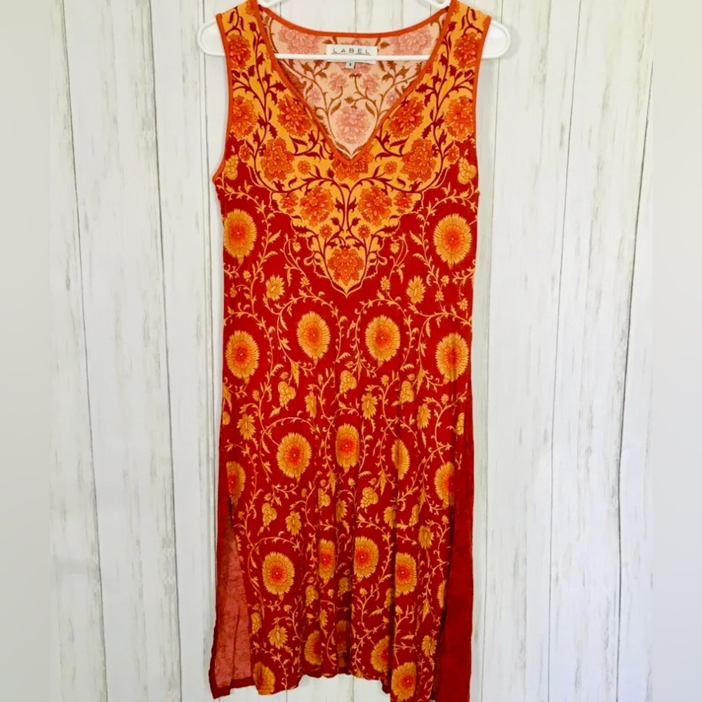 Ritu Kumar Indian Designer Dress, Small, Red & Orange Indian Floral Print
